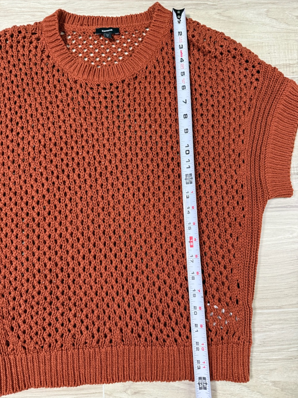 NWOT Express Open-Knit Short Sleeve Sweater in Rust - Picture 9 of 9